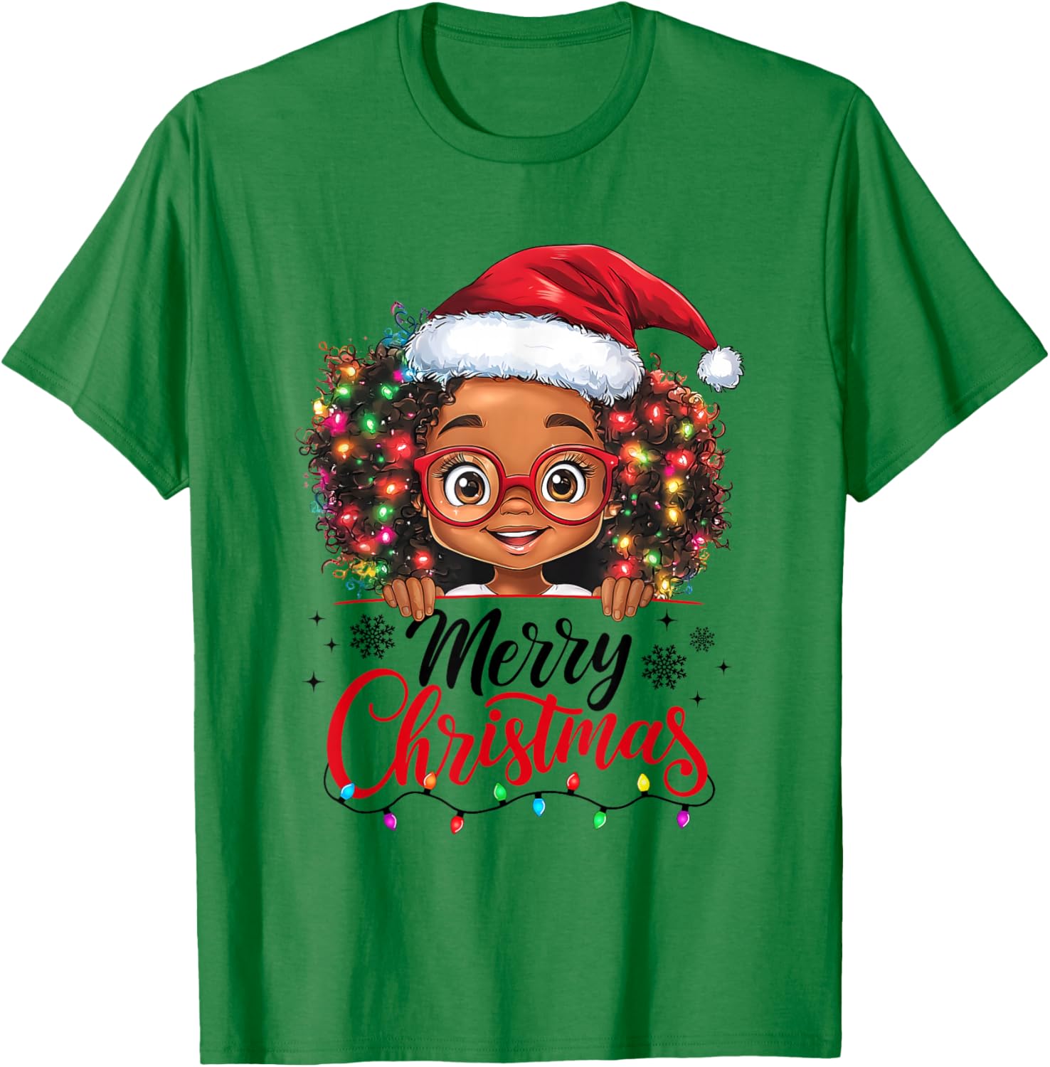 African American Merry Christmas African Black Afro Girls T-Shirt - T-Shirt | Irish Green