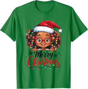 African American Merry Christmas African Black Afro Girls T-Shirt - T-Shirt | Irish Green