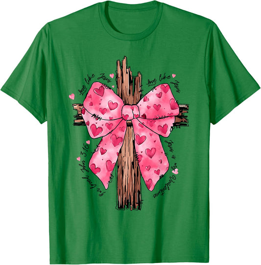 Love Like Jesus Religious God Christian Cross Coquette Bow T-Shirt - T-Shirt | Irish Green
