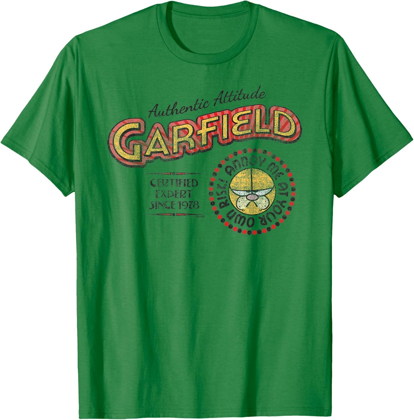 Garfield Authentic Attitude Expert Cartoon Cat T-Shirt - T-Shirt | Irish Green