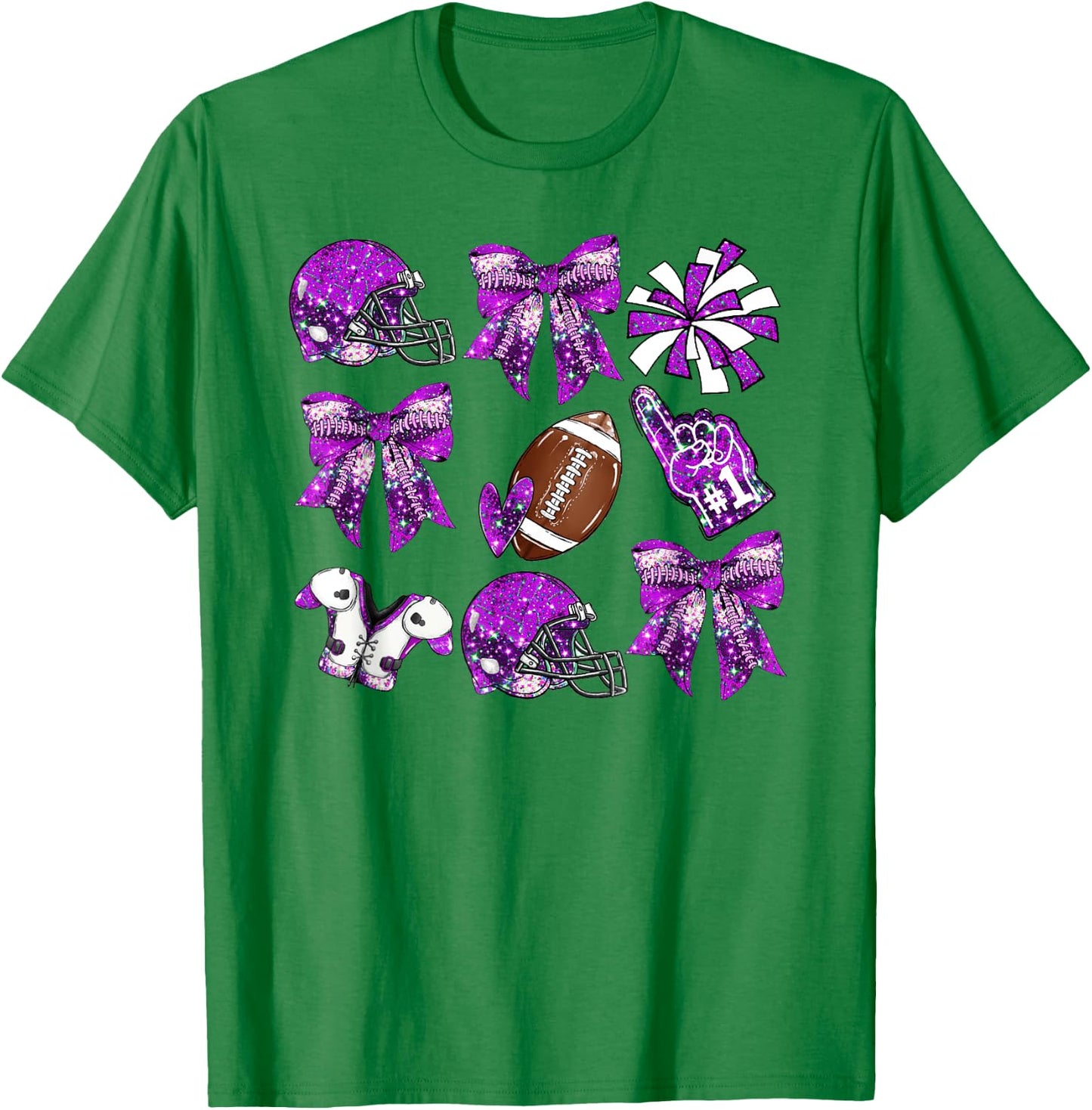 Purple Coquette Bow Football Game Day Women Girls Kids T-Shirt - T-Shirt | Irish Green