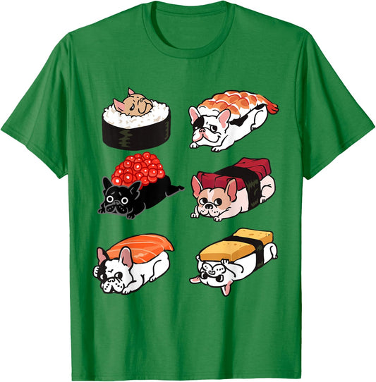 Sushi French Bulldog Funny T- by Huebucket T-Shirt - T-Shirt | Irish Green