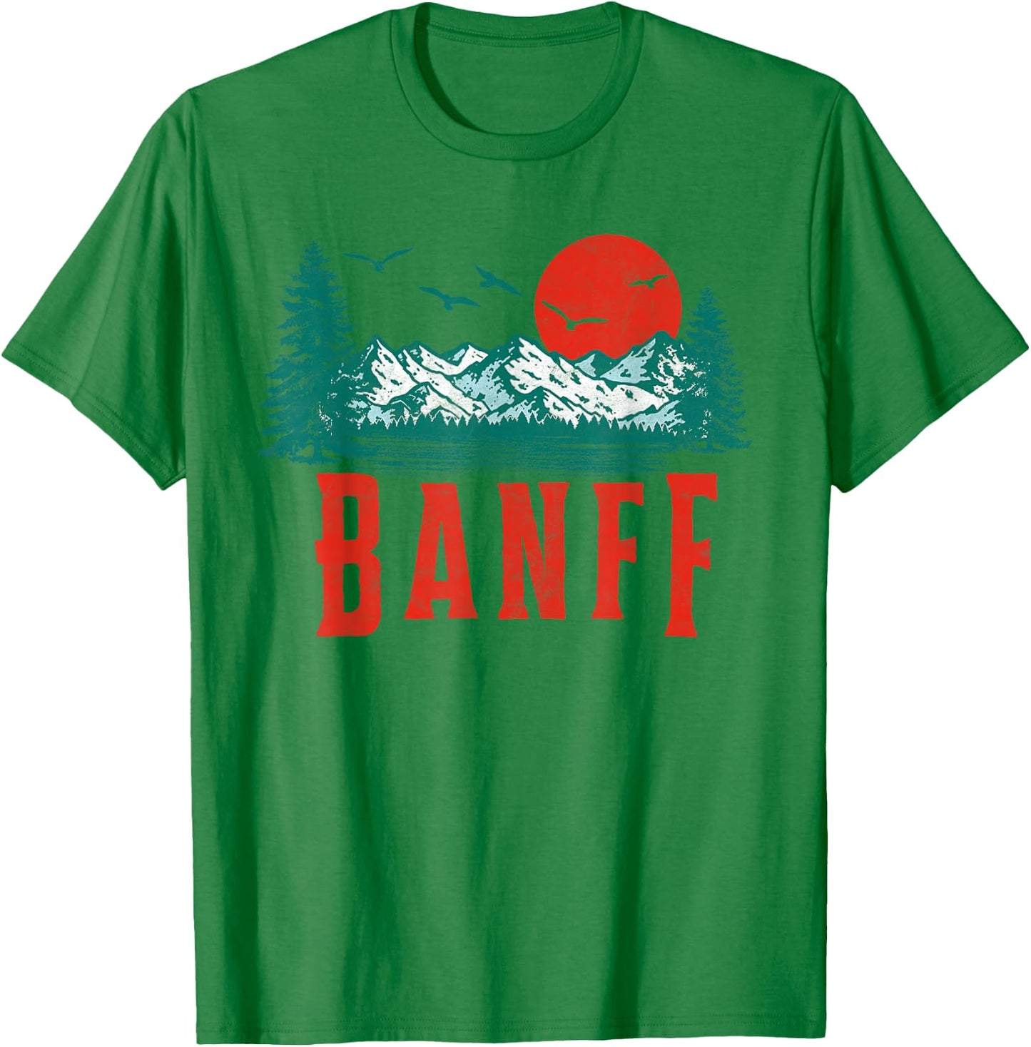 Vintage Banff National Park Mountains Scene T-Shirt - T-Shirt | Irish Green