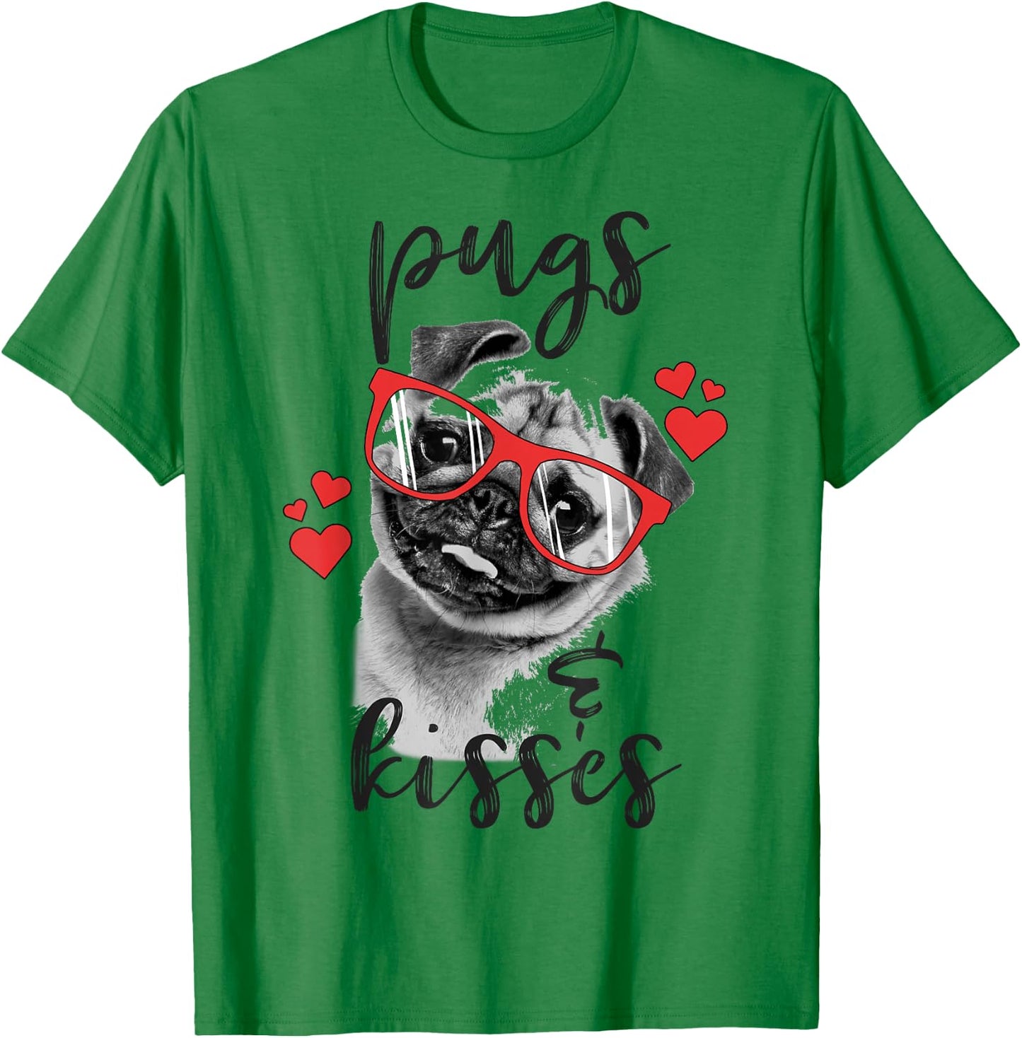 Valentine's Day Pugs And Kisses Red Hearts Valentine's T-Shirt - T-Shirt | Irish Green
