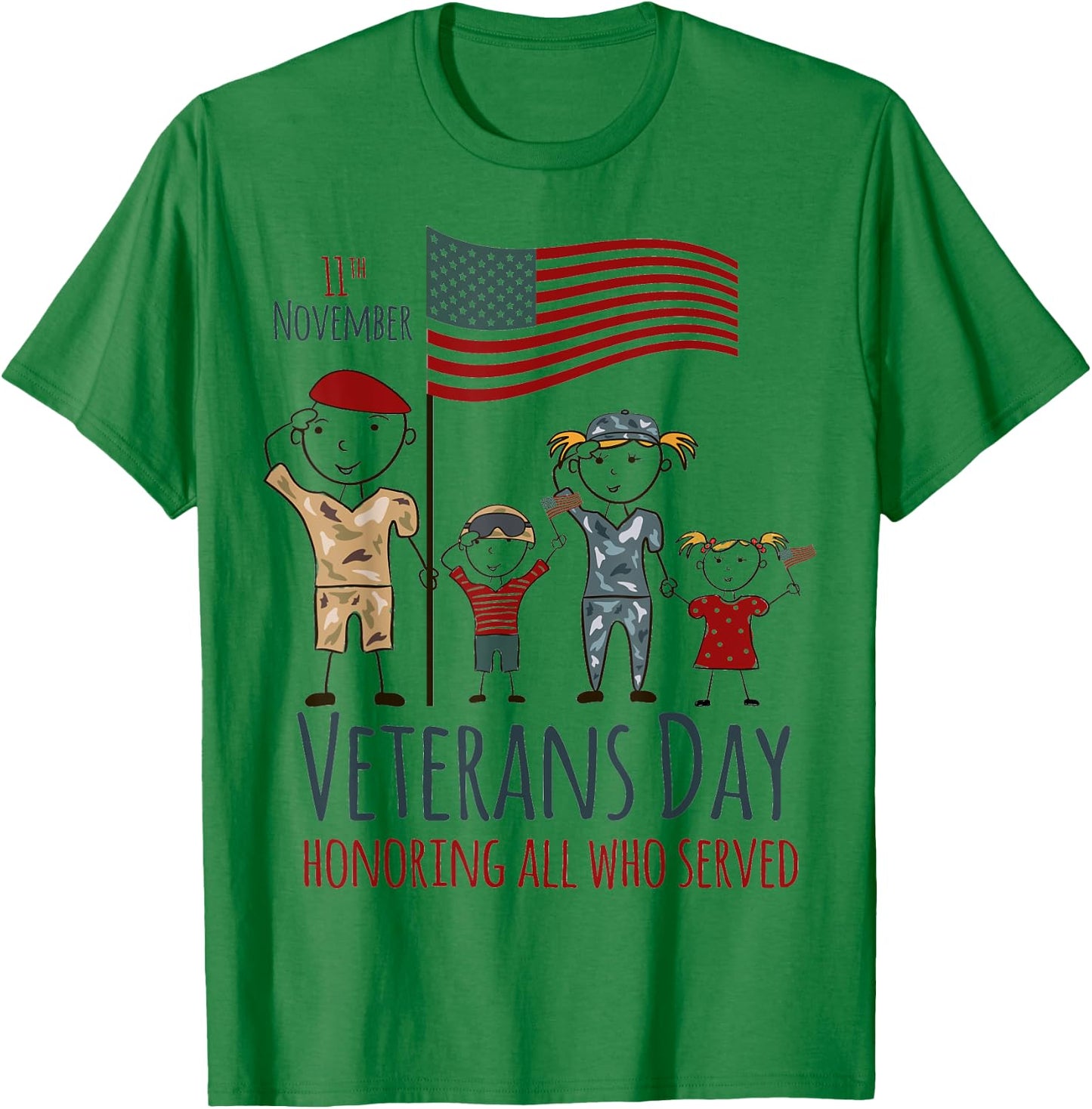 Veterans Day Shirt American Flag Military Family Kids USA T-Shirt - T-Shirt | Irish Green