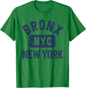 Bronx NYC New York Gym Style Distressed Dark Blue Print T-Shirt - T-Shirt | Irish Green