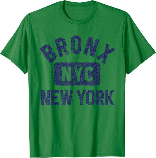 Bronx NYC New York Gym Style Distressed Dark Blue Print T-Shirt - T-Shirt | Irish Green
