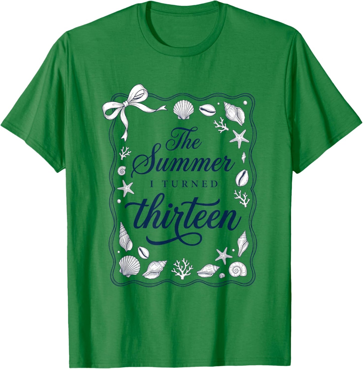 Summer I Turned Thirteen 13th Birthday Seashell Coastal Bow T-Shirt - T-Shirt | Irish Green