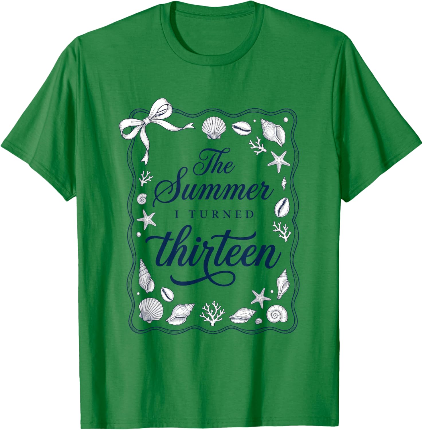 Summer I Turned Thirteen 13th Birthday Seashell Coastal Bow T-Shirt - T-Shirt | Irish Green