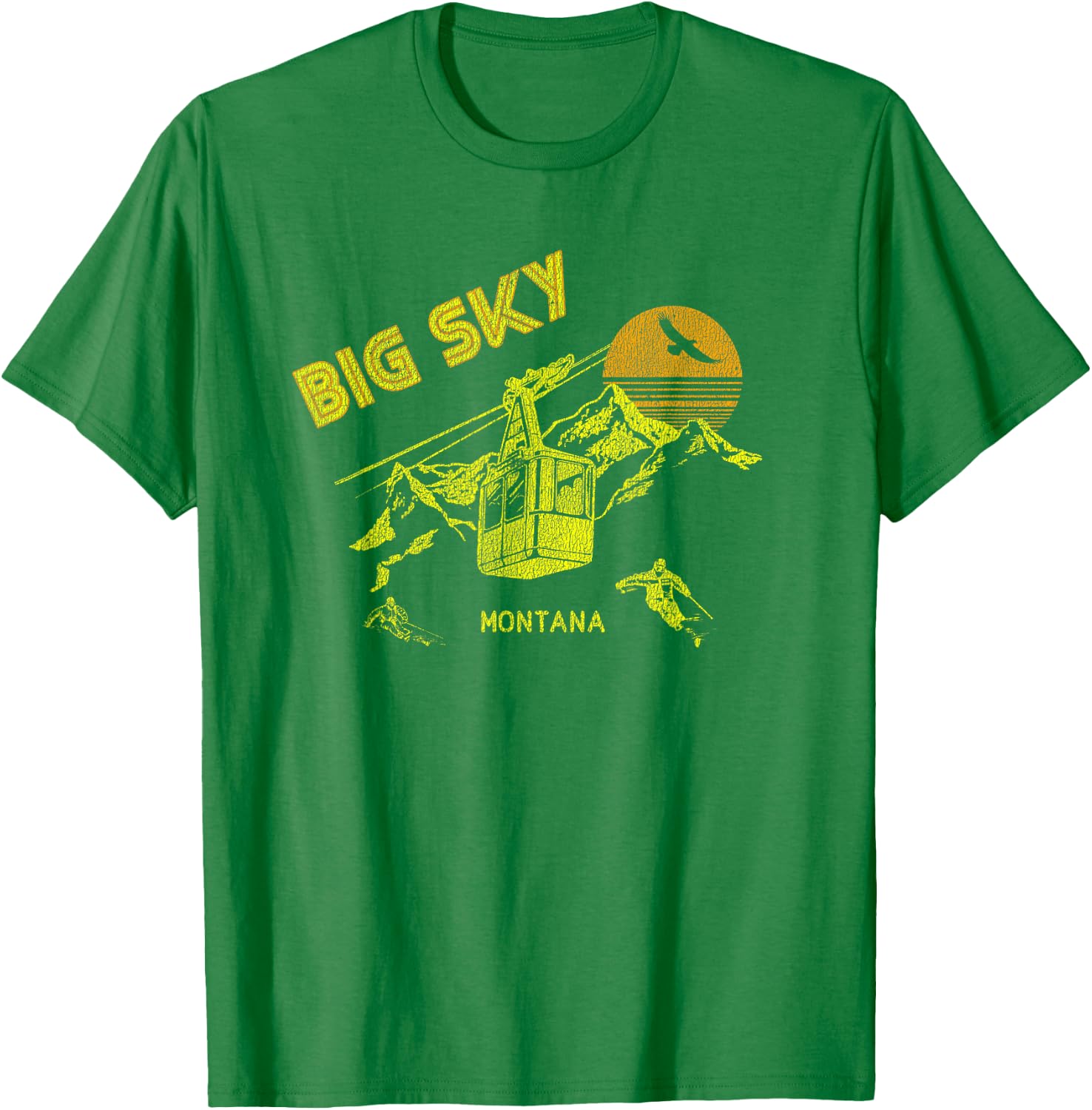 Big Sky Montana Distressed Retro Skiing T-Shirt - T-Shirt | Irish Green