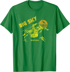 Big Sky Montana Distressed Retro Skiing T-Shirt - T-Shirt | Irish Green