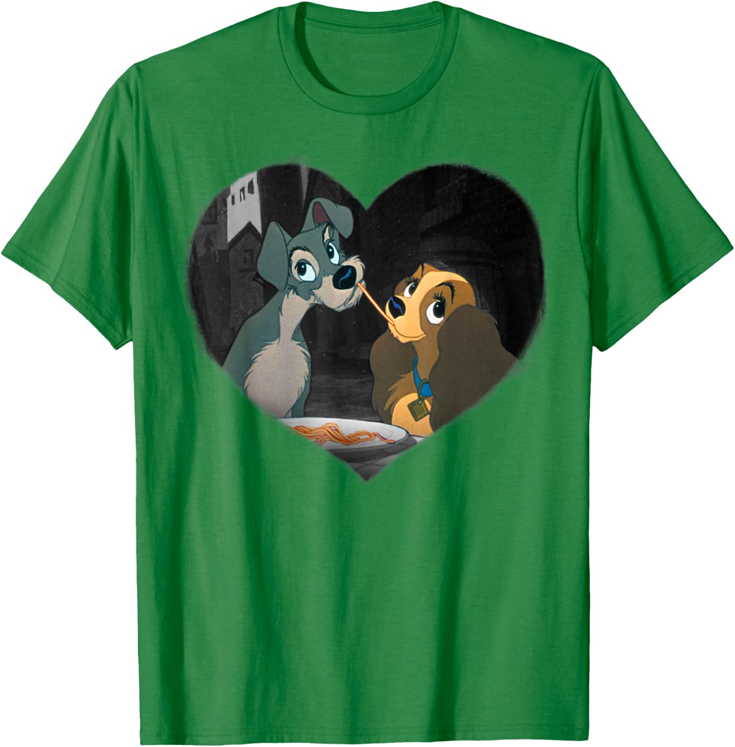 Lady and the Tramp - Spaghetti Kiss Heart T-Shirt - T-Shirt | Irish Green