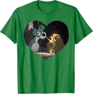 Lady and the Tramp - Spaghetti Kiss Heart T-Shirt - T-Shirt | Irish Green