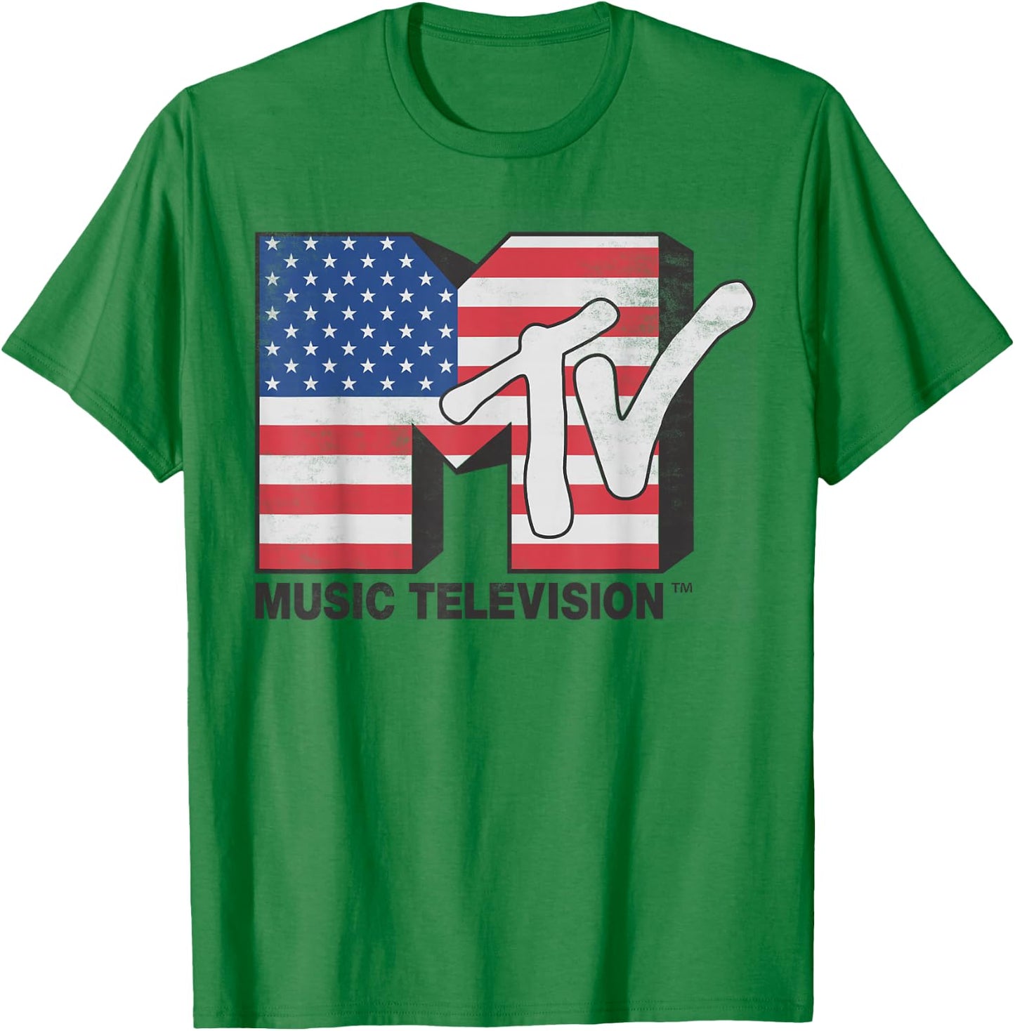 MTV American Flag Stars And Stripes Logo T-Shirt - T-Shirt | Irish Green