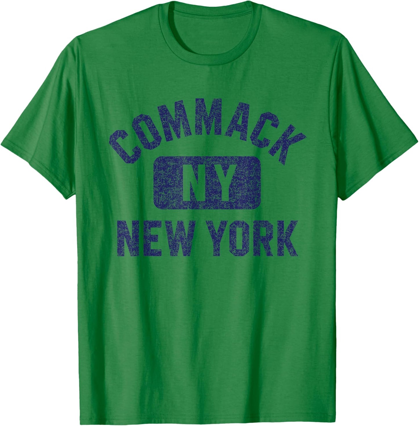 Commack NY New York Gym Style Distressed Dark Blue Print T-Shirt - T-Shirt | Irish Green
