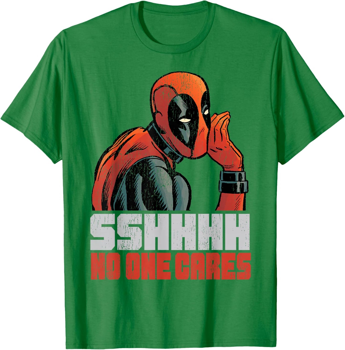 Marvel Deadpool SHHH No One Cares Whisper Graphic C1 T-Shirt - T-Shirt | Irish Green