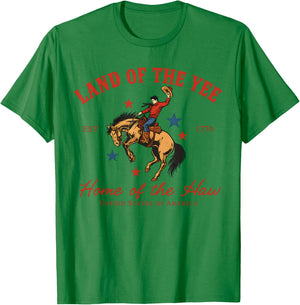 Land of the Yee Home of the Haw USA Cowboy 4th of July T-Shirt - T-Shirt | Irish Green