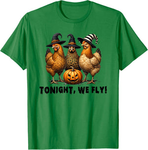 Tonight We Fly Halloween Chicken Fall Farm Animals T-Shirt - T-Shirt | Irish Green