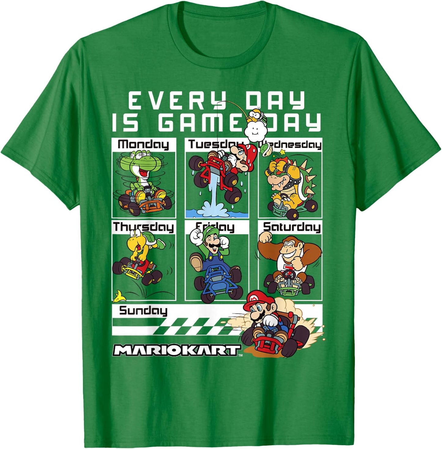 Mario Kart Everyday is Game Day Group Shot Graphic T-Shirt - T-Shirt | Irish Green