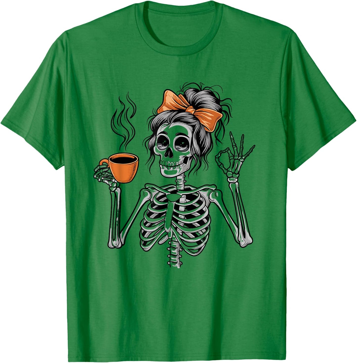 Halloween Skeleton Messy Bun Coffee Funny Costume Mom Women T-Shirt - T-Shirt | Irish Green