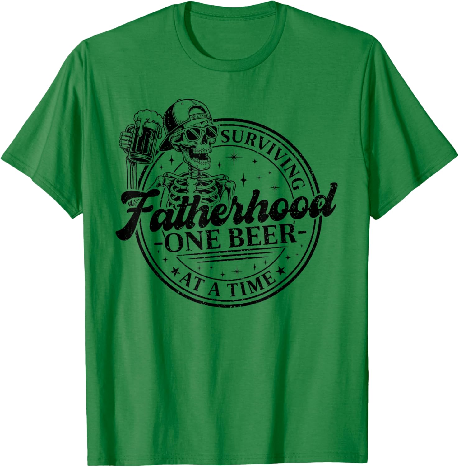 Surviving Fatherhood One Beer At A Time Fathers Day Skeleton T-Shirt - T-Shirt | Irish Green