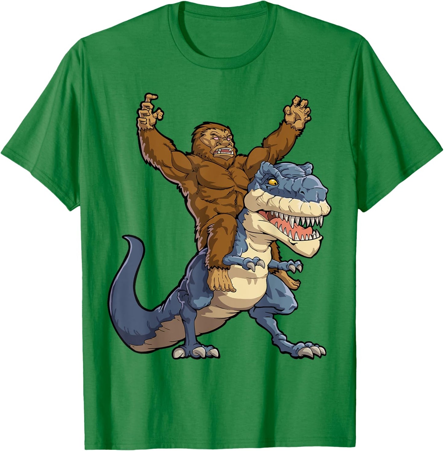 Bigfoot Riding Dinosaur T Rex Funny Men Boys Sasquatch Lover T-Shirt - T-Shirt | Irish Green