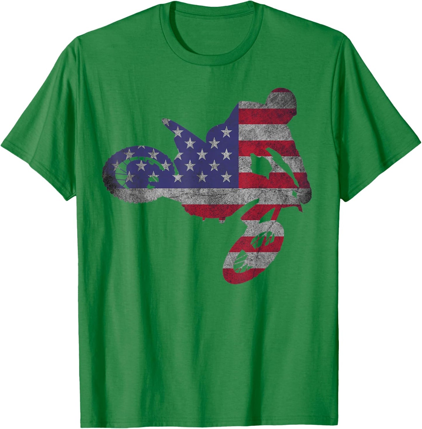 Dirt Bike American Flag | Motocross Enduro Shirt T-Shirt - T-Shirt | Irish Green