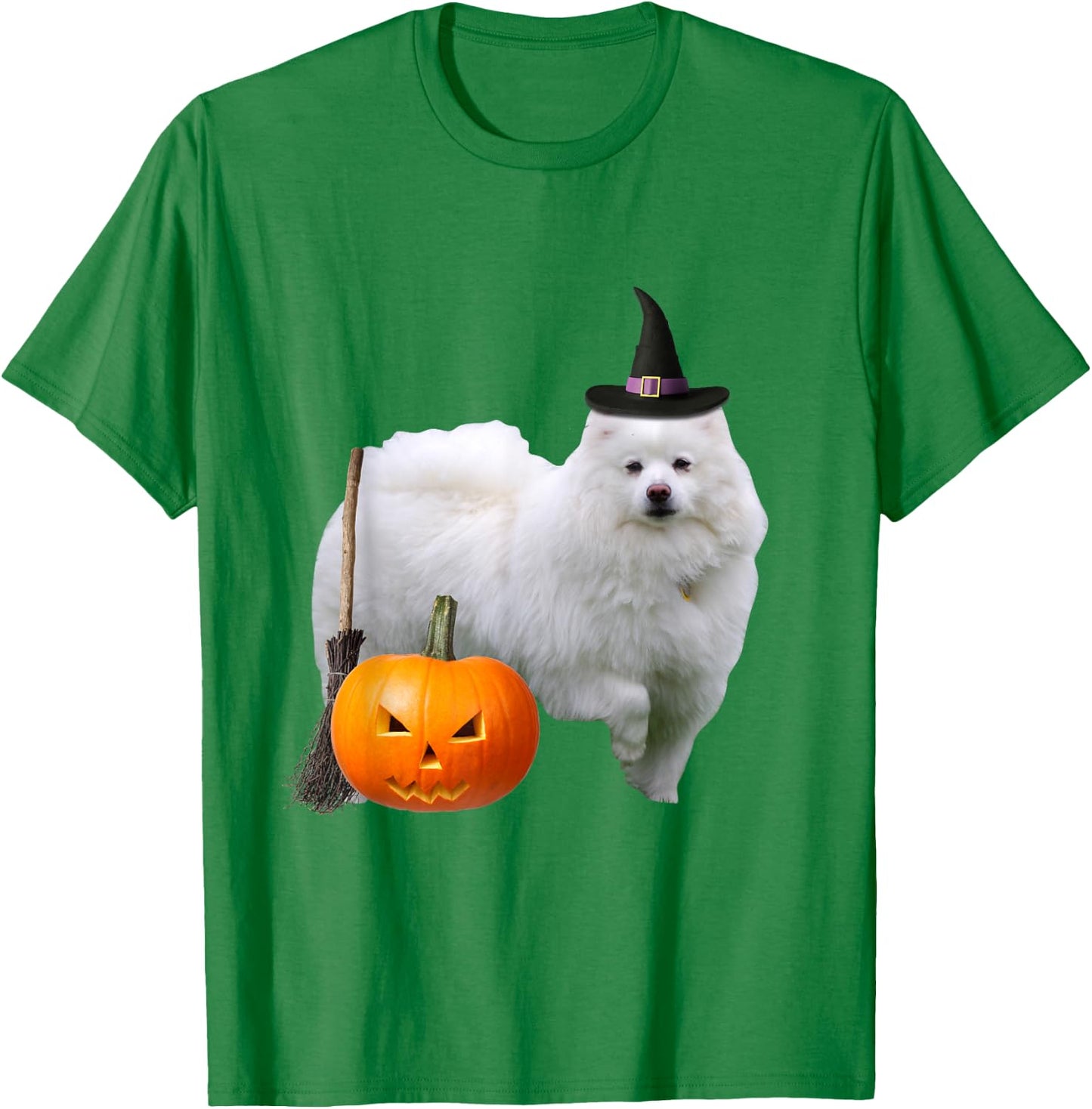 American Eskimo Witch Hat Halloween Dog Women Kids T-Shirt - T-Shirt | Irish Green