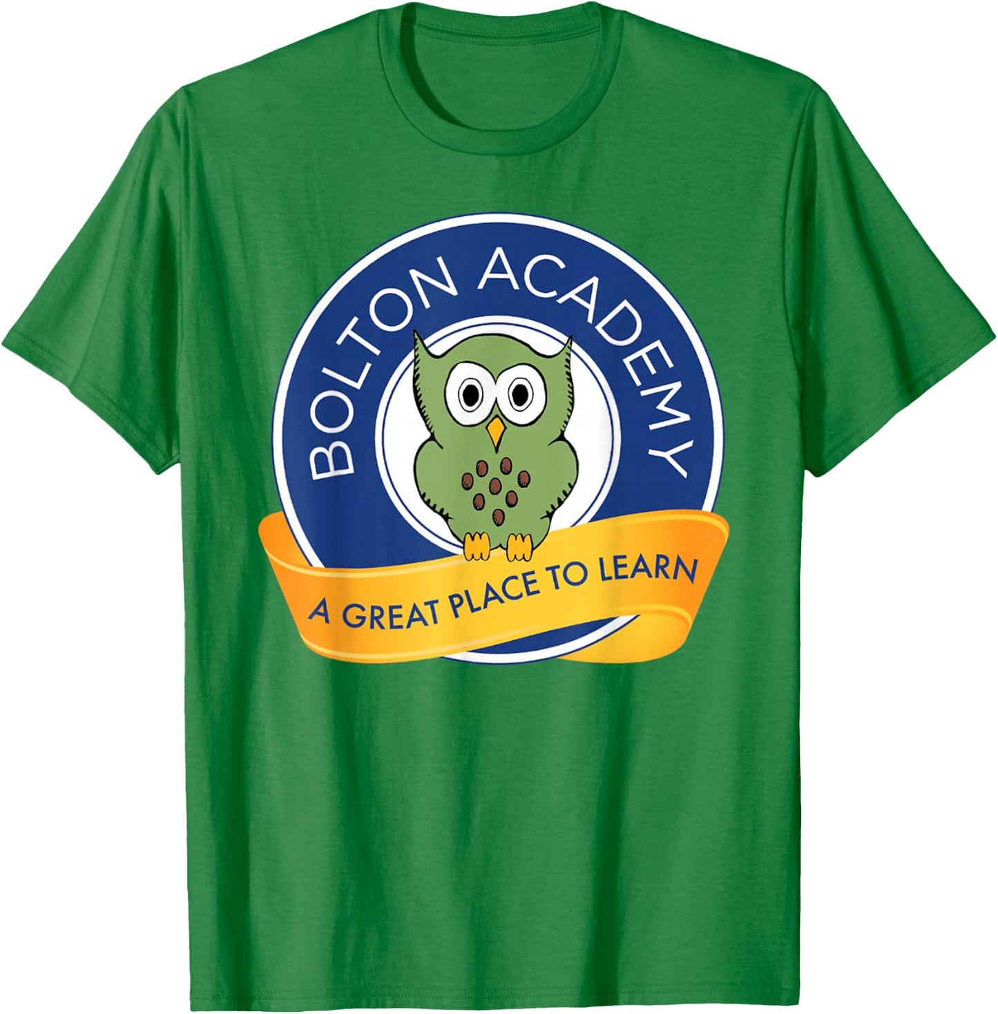 Bolton Academy PTA Big Hooty White Cotton Polyester Blend Classic Fit Collarless Round Neck Short Sleeve , Small, -Adults T-Shirt - T-Shirt | Irish Green
