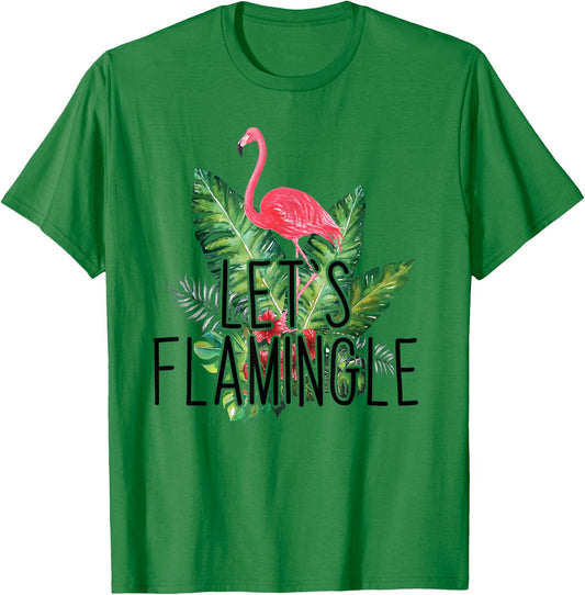 Let's Flamingle Hawaiian Tropical Floral Print Flamingo T-Shirt - T-Shirt | Irish Green