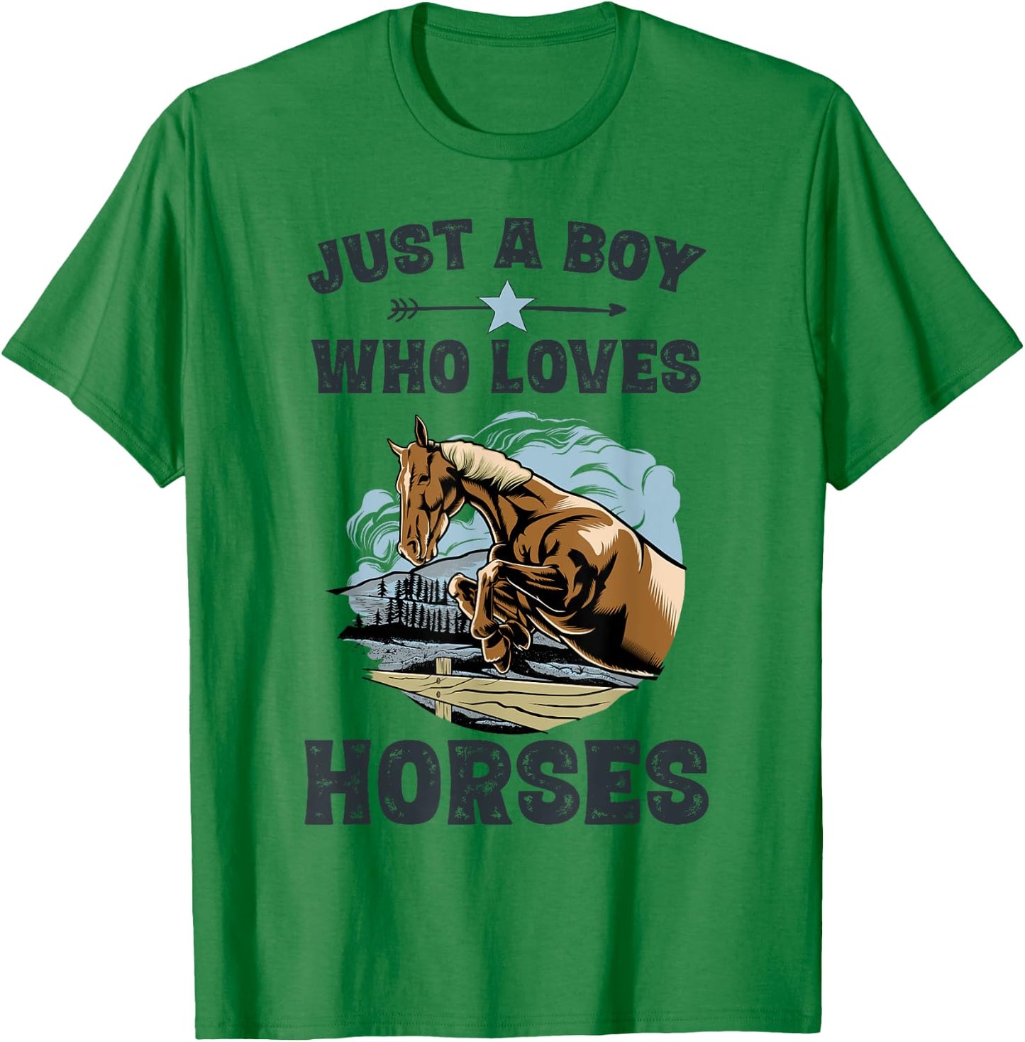 Just A Boy Who Loves Horses Shirt Horse Equestrian Boys T-Shirt - T-Shirt | Irish Green