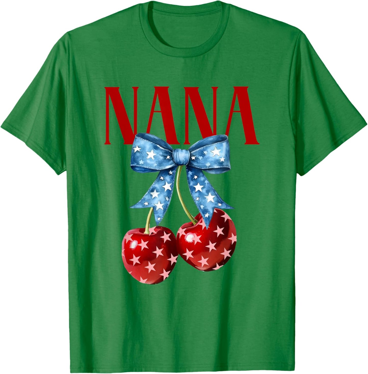 Cute Nana Cherries Coquette Bow Retro Cherry 4th Of July T-Shirt - T-Shirt | Irish Green