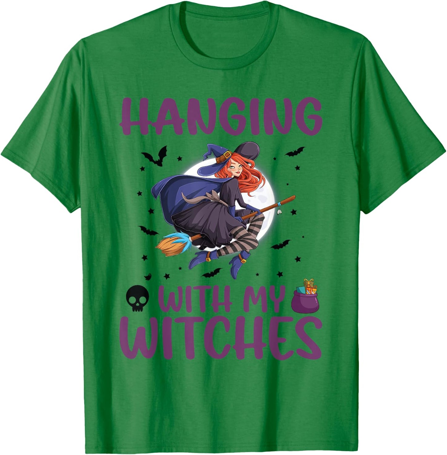 Hanging Out With My Witches, Witches Bat Spooky Halloween T-Shirt - T-Shirt | Irish Green