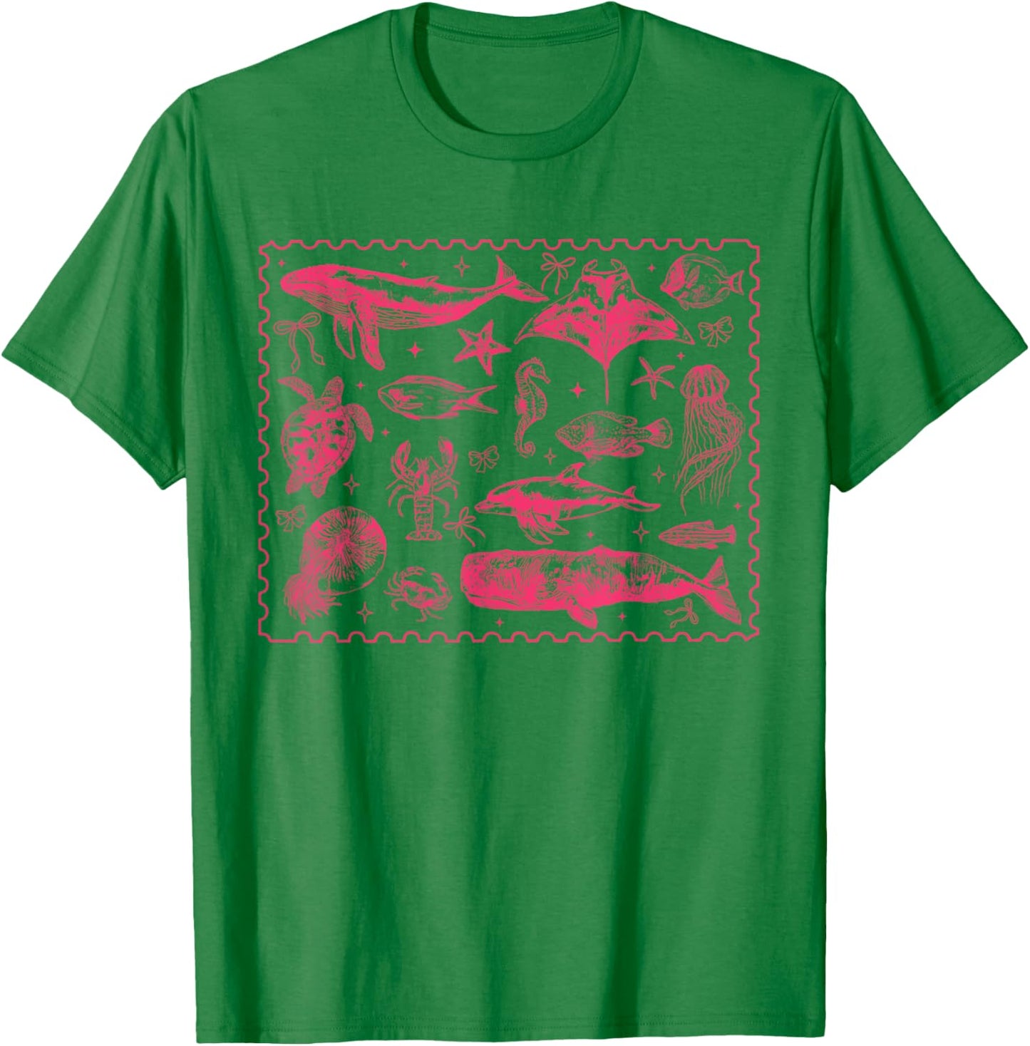 Ocean Life Sea Whale Dolphin Beach 90s Vintage Graphic T-Shirt - T-Shirt | Irish Green