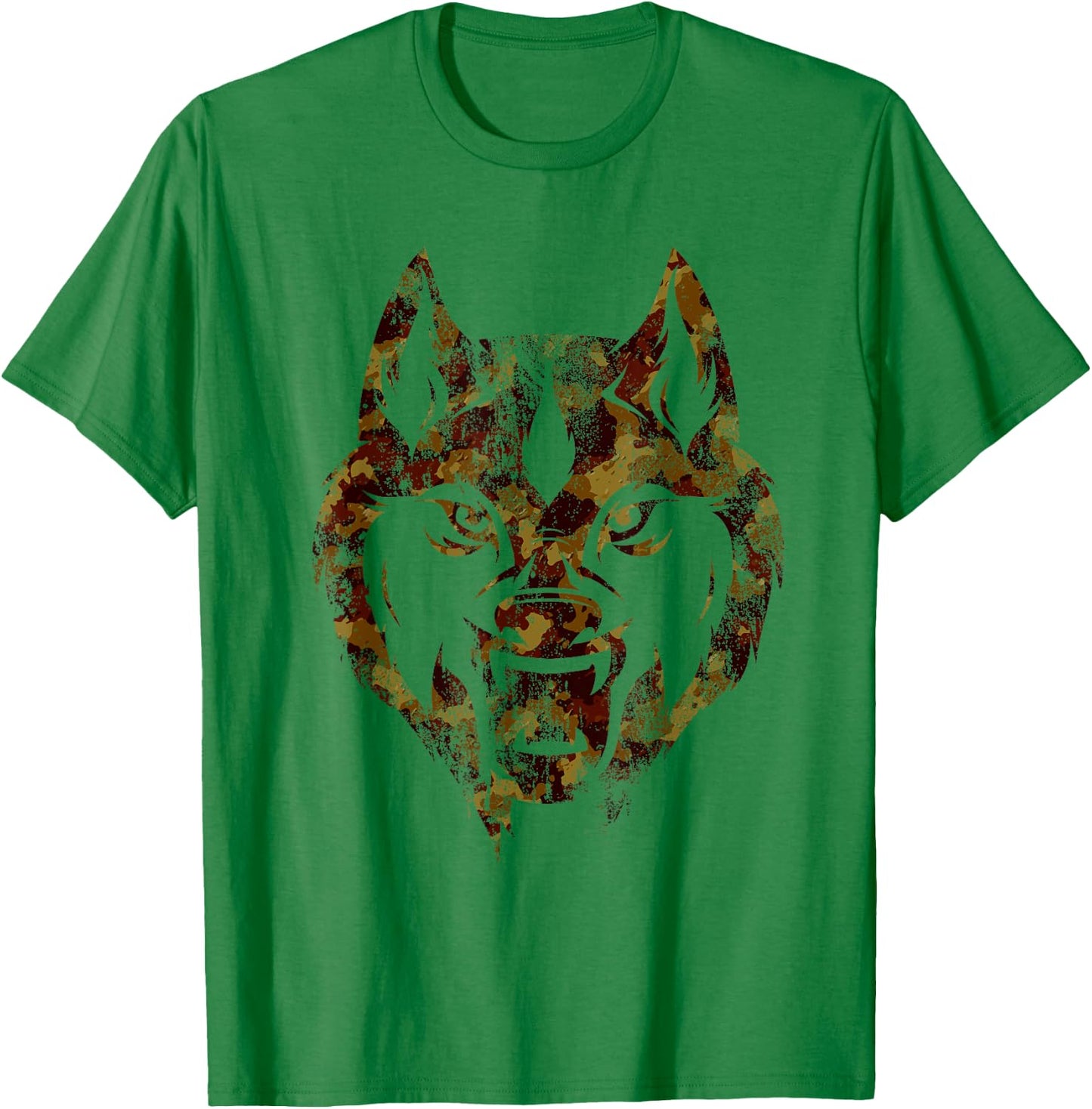 Fierce Wolf head camo design T shirt gift T-Shirt - T-Shirt | Irish Green