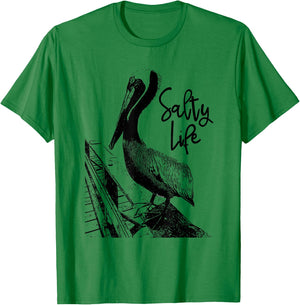 Salty Life Pelican Art T-Shirt - T-Shirt | Irish Green