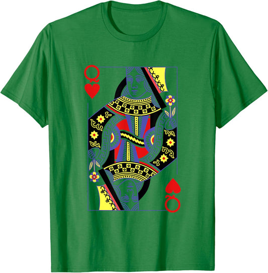 Queen Of Hearts Deck Of Cards Playing Cards Halloween Poker T-Shirt - T-Shirt | Irish Green