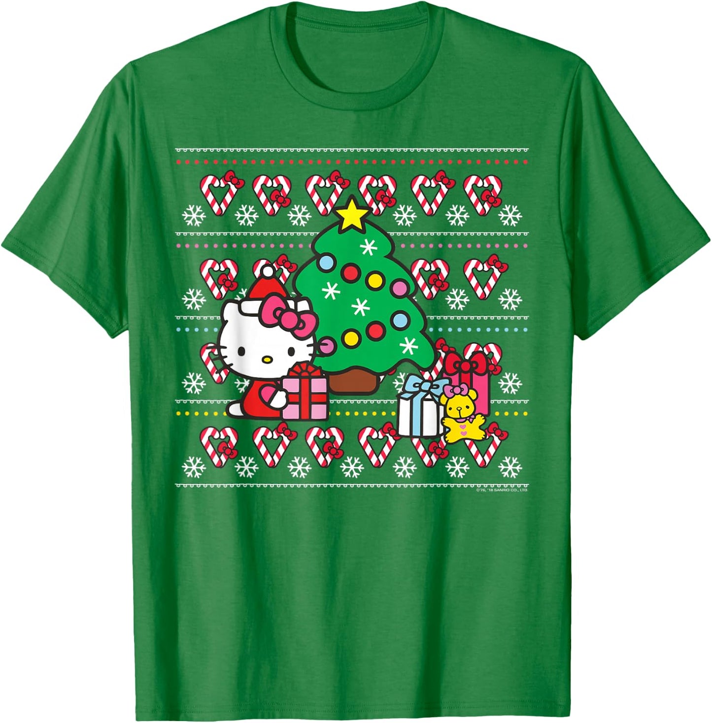 Hello Kitty Candy Cane Christmas Sweater Shirt T-Shirt - T-Shirt | Irish Green