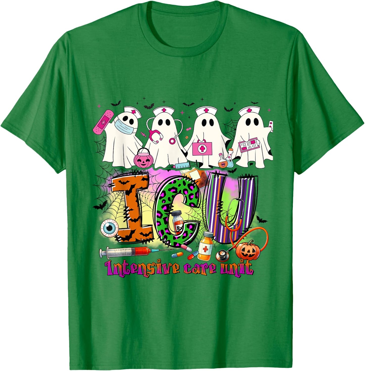 Ghost Nurse ICU Halloween Intensive Care Scare Unit Nursing T-Shirt - T-Shirt | Irish Green
