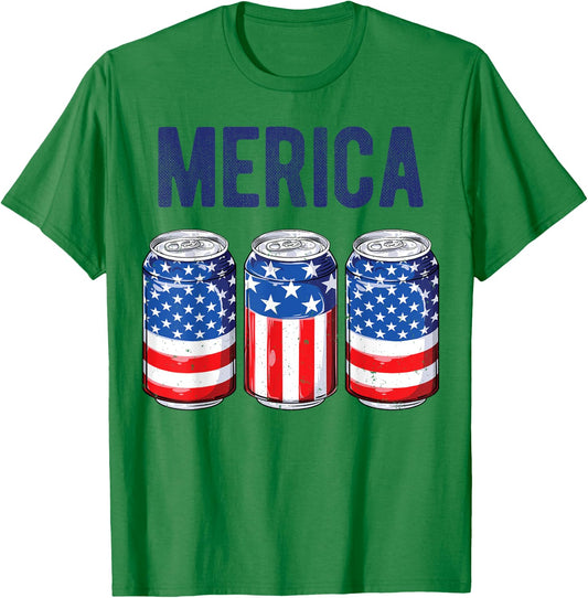 Beer American Flag 4th of July Men Women Merica USA Drinking T-Shirt - T-Shirt | Irish Green