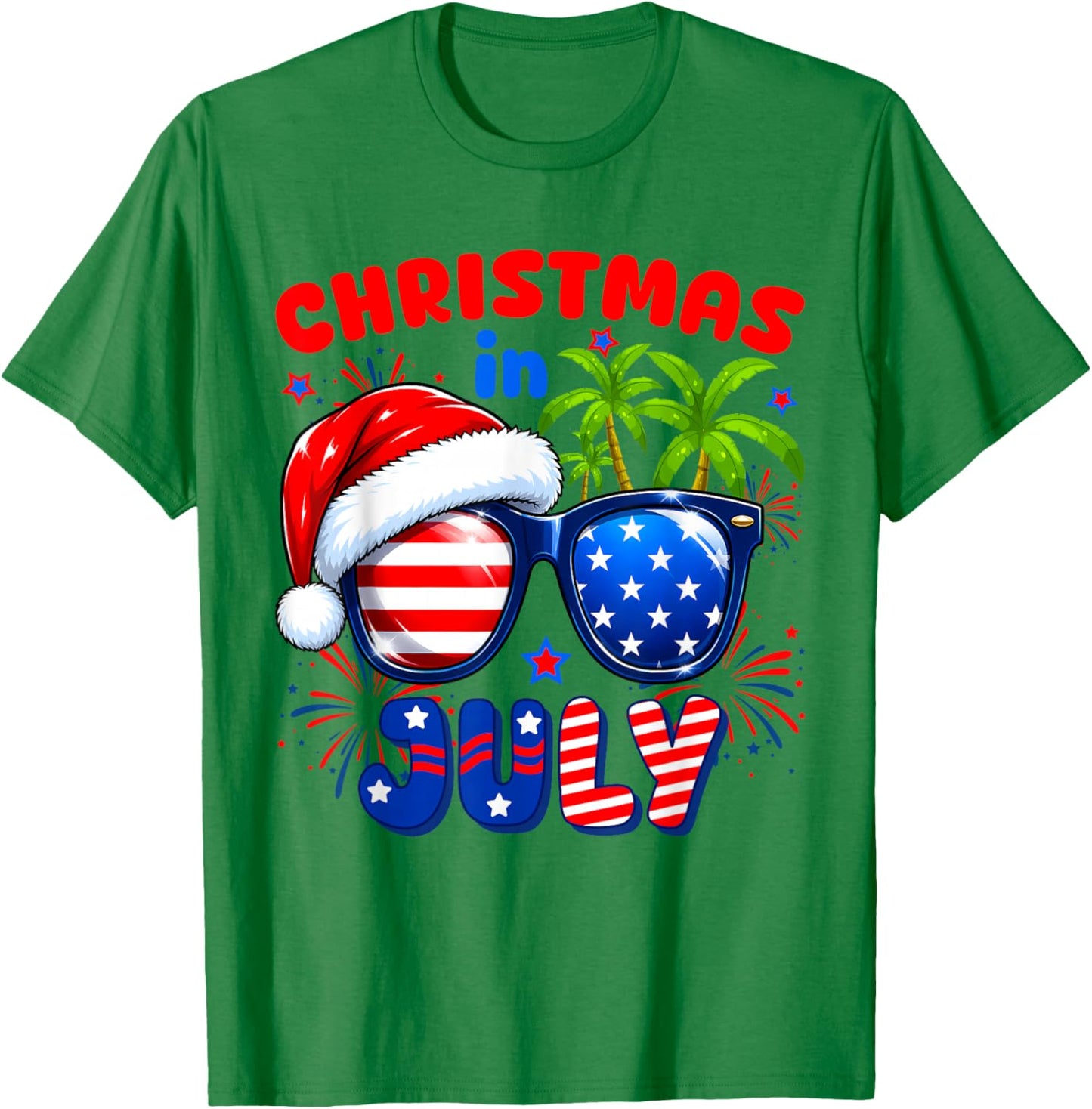 Christmas in July Summer Hawaiian USA Flag Men Women Kids T-Shirt - T-Shirt | Irish Green
