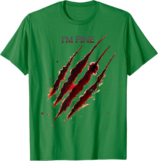 I'm Fine Bloody Shirt Zombie Blood Splatter Halloween T-Shirt - T-Shirt | Irish Green