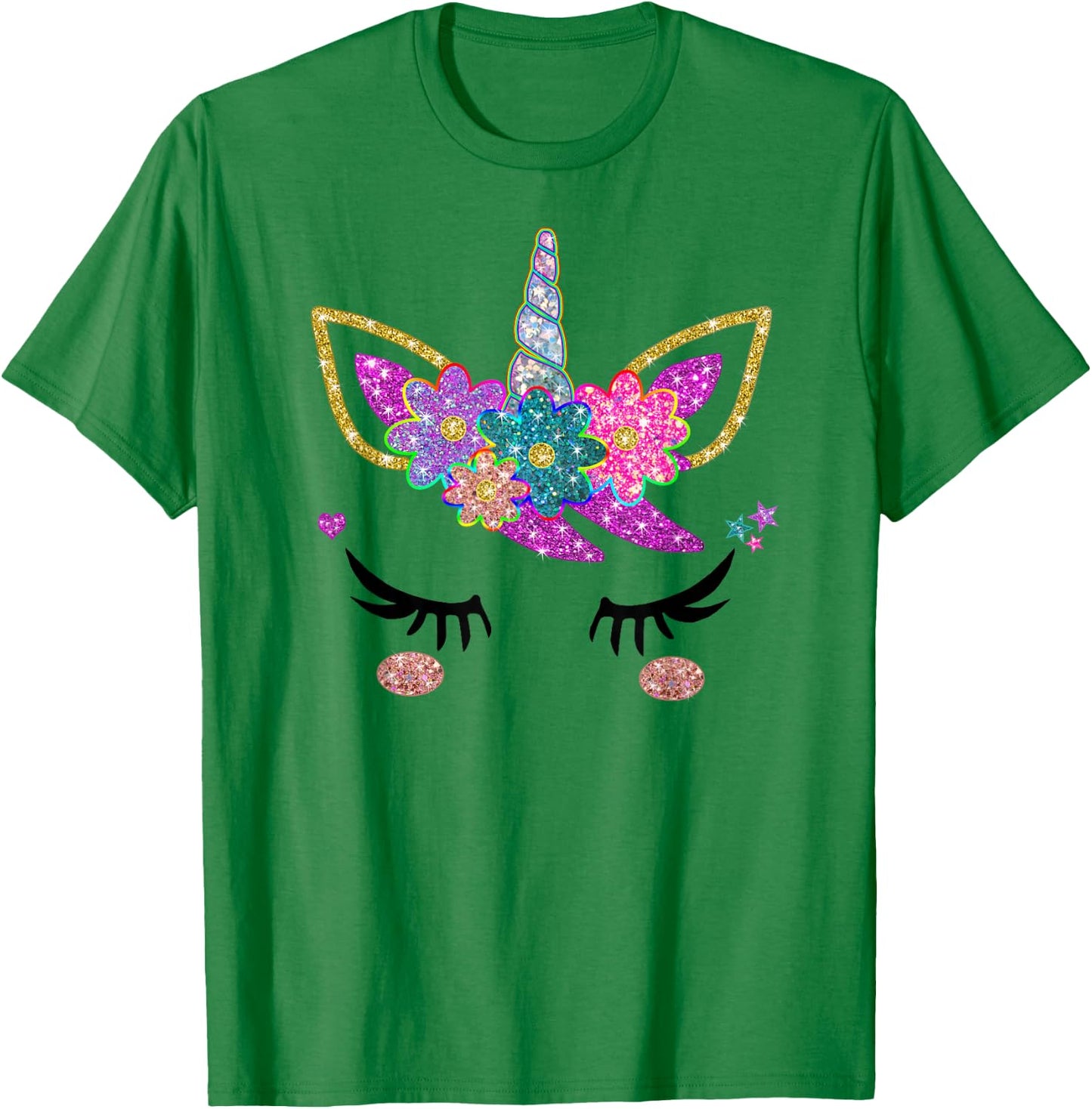 Rainbow Unicorn Face Shirt, Cute Unicorn Birthday Outfit T-Shirt - T-Shirt | Irish Green