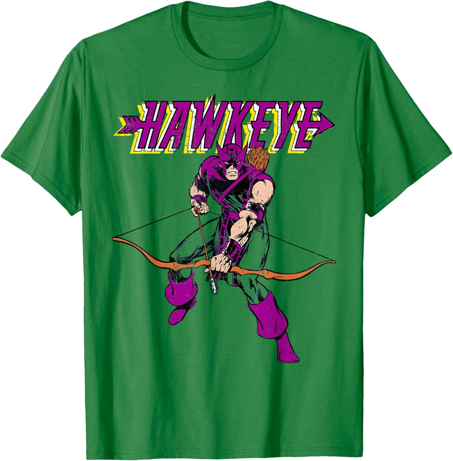 Marvel Hawkeye Retro Classic Pose Bow Arrow Graphic T-Shirt - T-Shirt | Irish Green