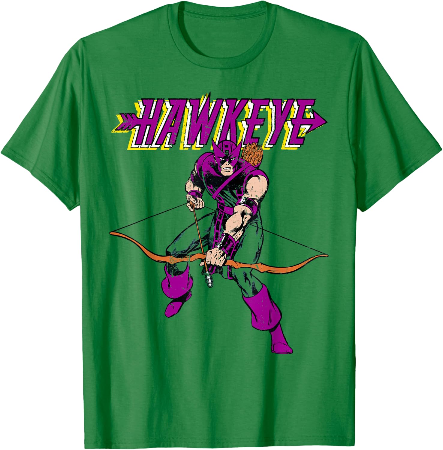 Marvel Hawkeye Retro Classic Pose Bow Arrow Graphic T-Shirt - T-Shirt | Irish Green