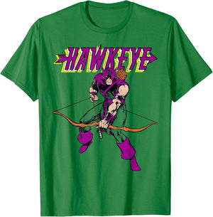 Marvel Hawkeye Retro Classic Pose Bow Arrow Graphic T-Shirt - T-Shirt | Irish Green
