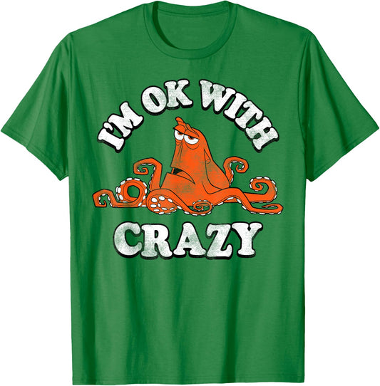 Disney Pixar Finding Dory Hank I'm Ok With Crazy Vintage T-Shirt - T-Shirt | Irish Green
