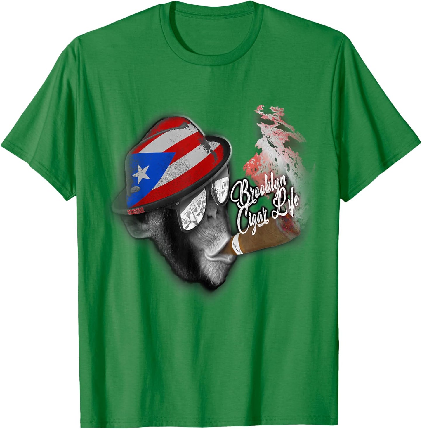 Brooklyn t shirt puerto rico flag cigar smoking Monkey T-Shirt - T-Shirt | Irish Green