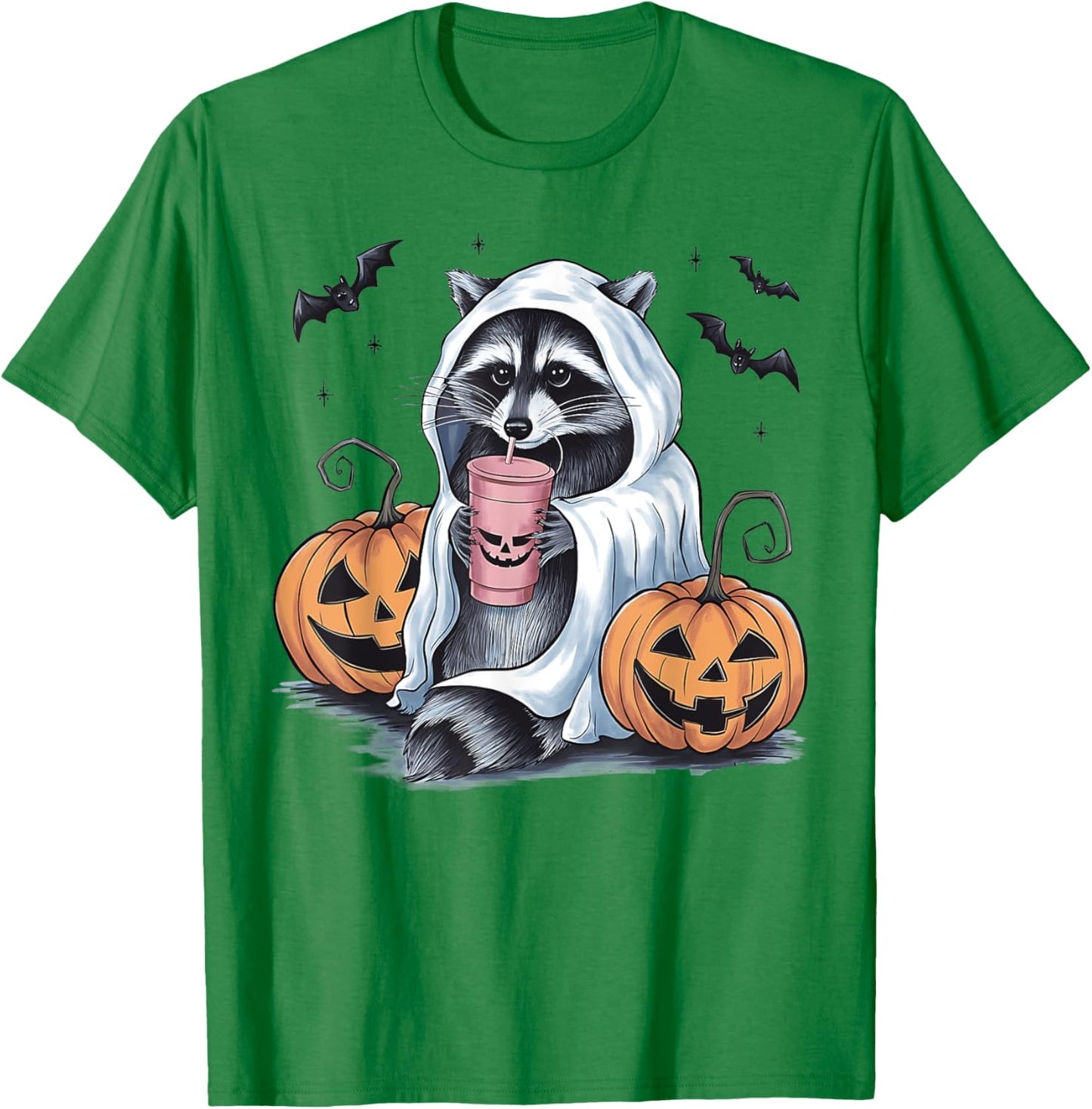 Cute Ghost Pumpkin Halloween Raccoon Costume Raccoon Lovers T-Shirt - T-Shirt | Irish Green