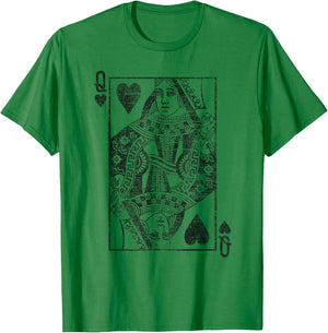 Queen of Hearts Playing Cards Costume Poker Distressed T-Shirt - T-Shirt | Irish Green